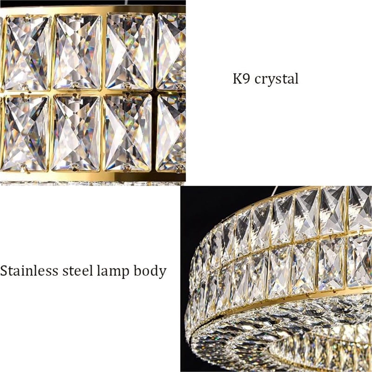 Modern Round Light Luxury Living Room Chandelier 3 Color Mode K9 Crystal Shade Smart Hanging Lamp Gold Semi Flush Mount Ceiling Light Fixture for Villa Restaurant Corridor Hotel