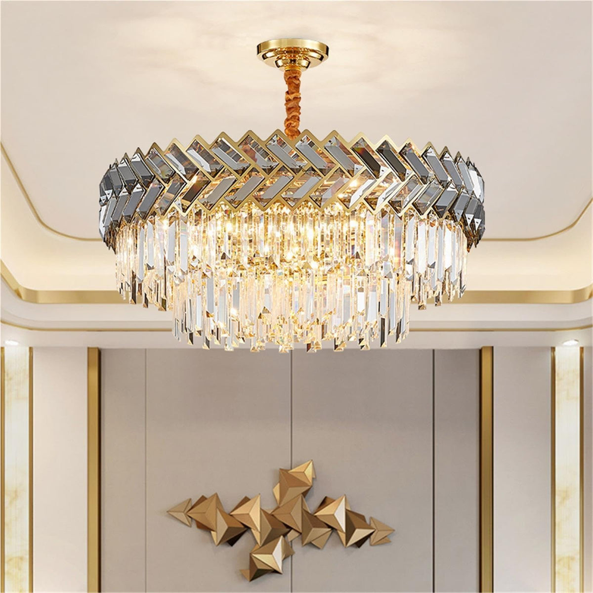 Stainless Steel LED Crystal Chandelier Living Room Light Fixture