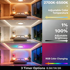 11.4in Backlit RGB Ceiling Light, 32W Ultra-Thin 1.4in,Dimmable
