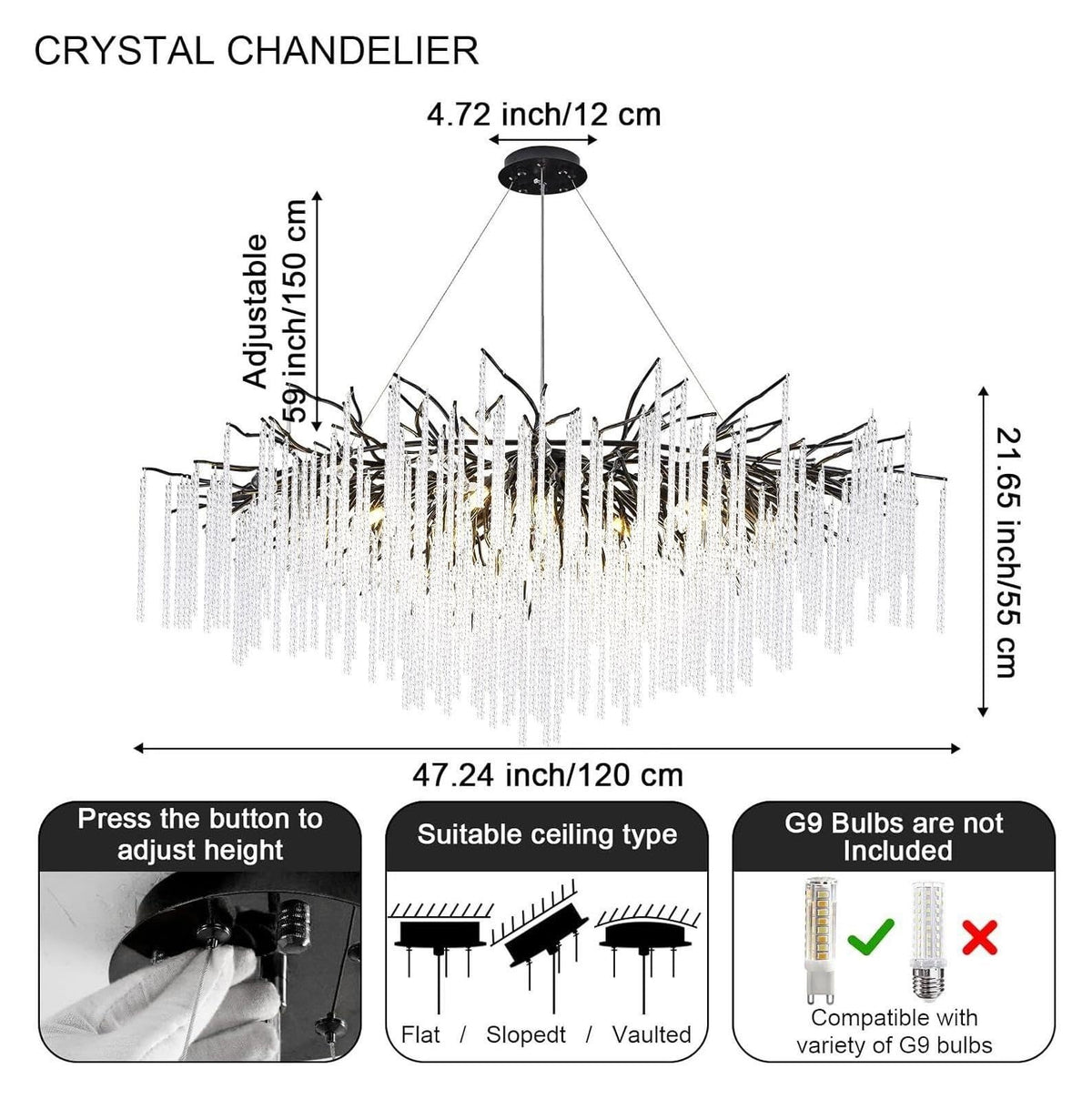 Branch Style Chandelier Long Pendant Light with Crystal Rod,Nordic