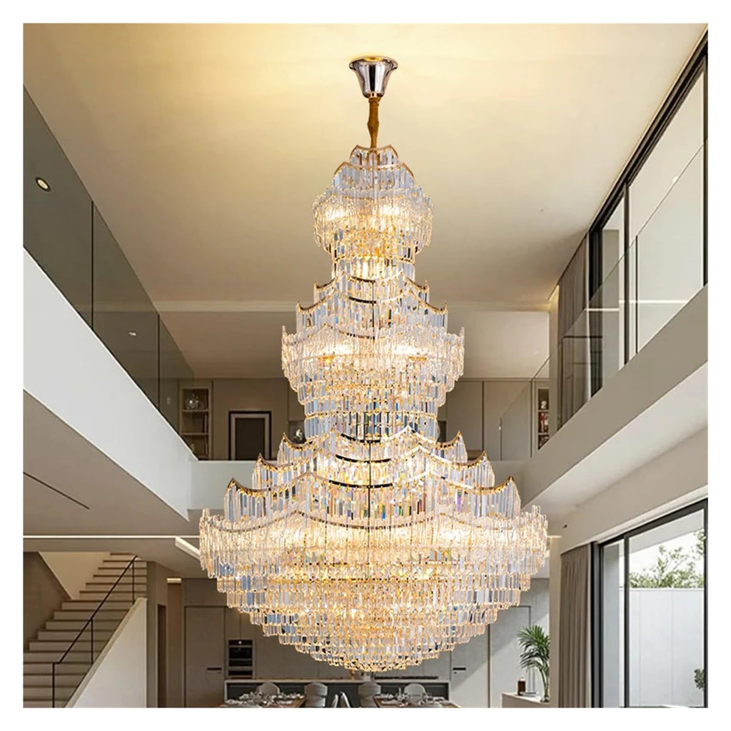 Pagoda Design Crystal Chandelier Large Gold Pendant Light