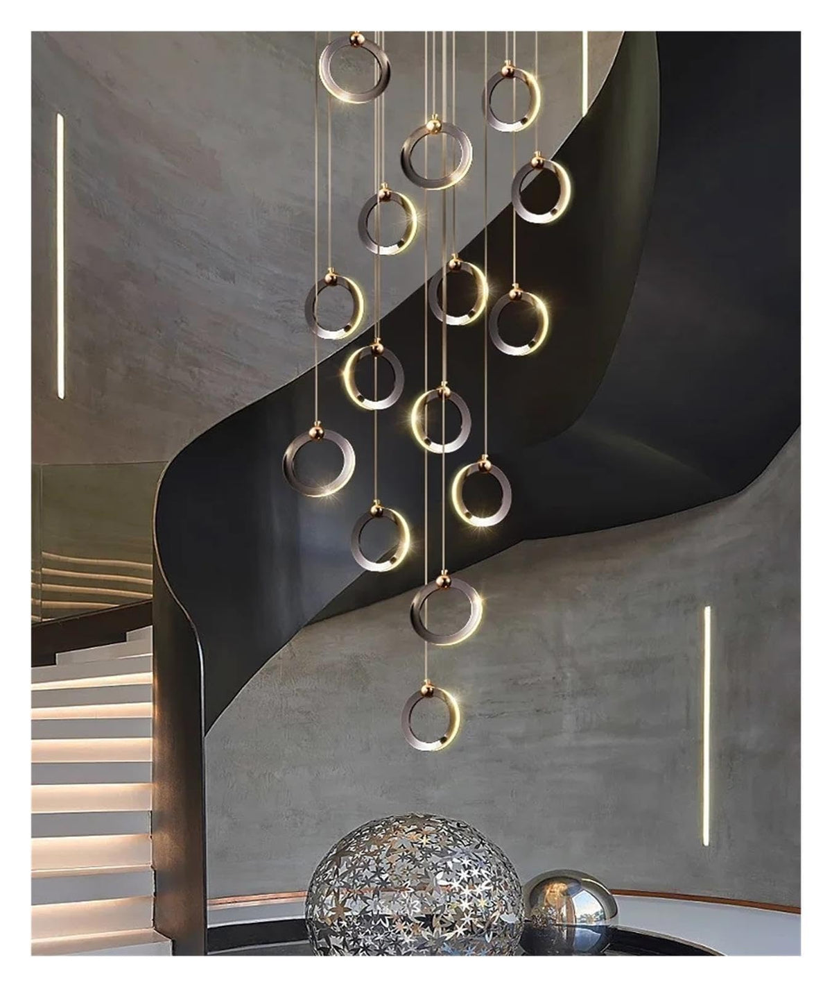 Multi Ring Spiral Suspended Fixture Round Canopy Hanging Decor ,Classic