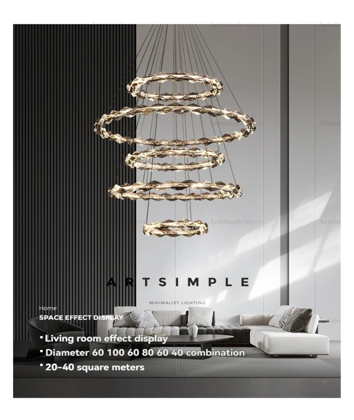 Chandeliers, 2025 Luxury Luster Pendant Light Ring-Shaped Multi-Layer Crystal Ceiling Lamp for Villa Dimmable Custom Living Room Staircas(D100cm with D80cm,Warm)