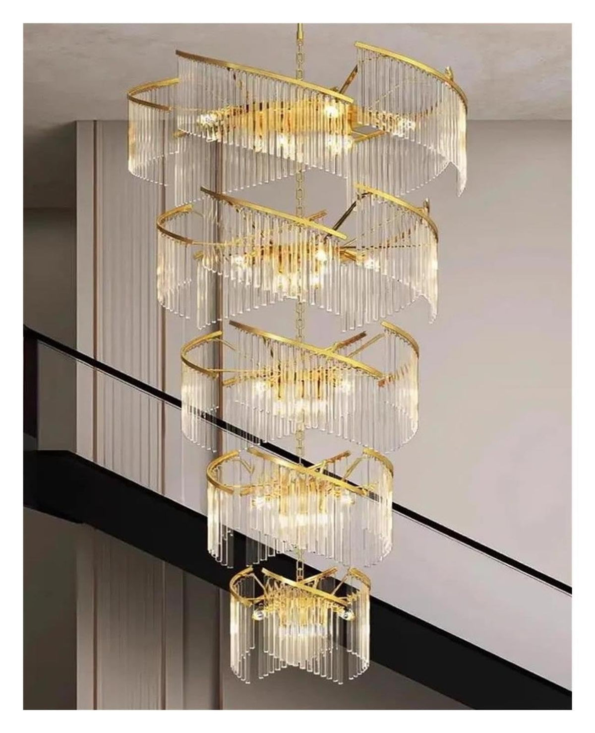 Spiral Crystal Chandelier Gold Metal Frame Pendant Light,Comfortable