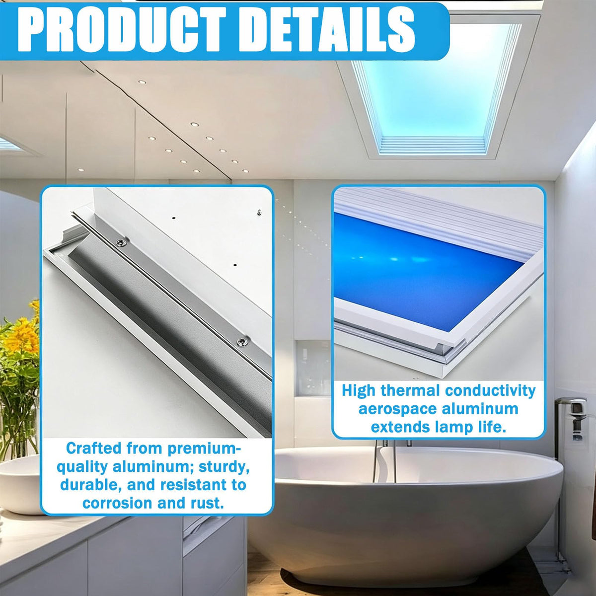 Artificial Skylight with Remote Control, Smart Led Blue Sky Ceiling Light, 3000k-6000k Simulates Natural Daylight with Stepless Dimming, for Windowless Room, Basement Null Embedded-62 * 122cm