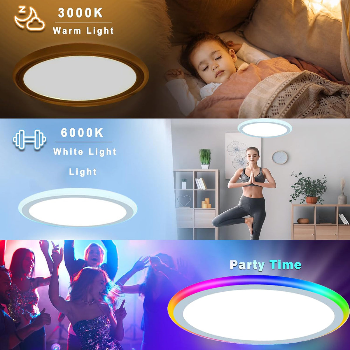 6Pack 13Inch Magic RGB Flush Mount Led Ceiling Light,34W 3400LM Dimmable with Remote Control 3000-6500K+RGB Color Changing Ceiling Light.Surface Round Ceiling Lights for Bedroom Living Room (White)