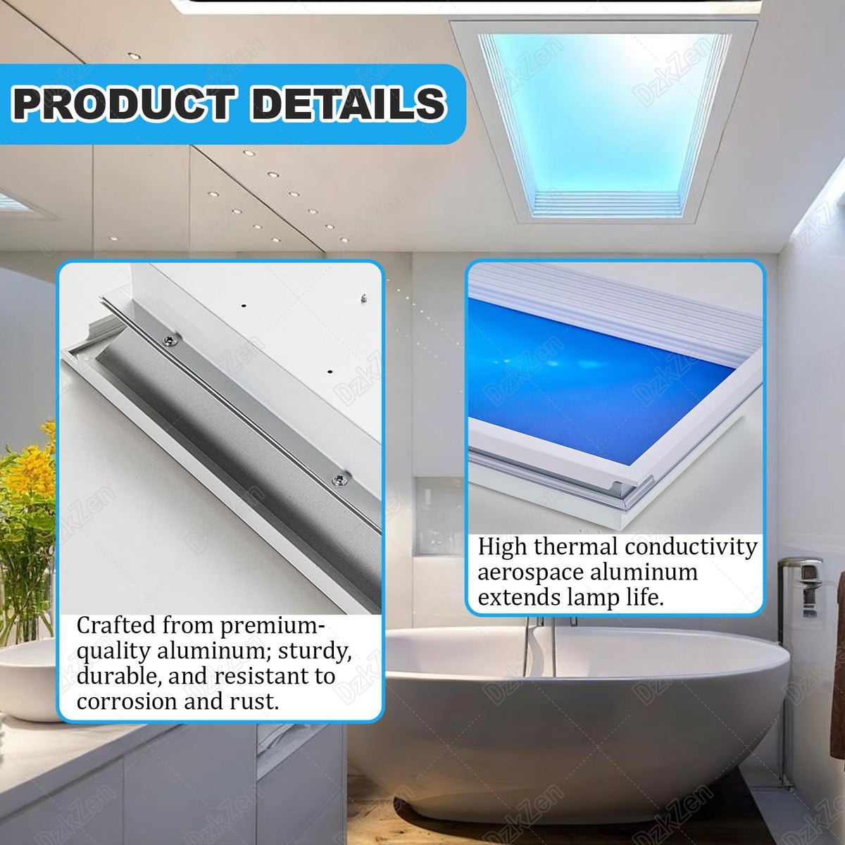 Artificial Skylight Led, Smart Virtually Ceiling Light Featuring Intelligent Ecosystem, Simulates Sunrise and Sunset for Biological Rhythm Lighting in Office Integrated-30cm*120cm