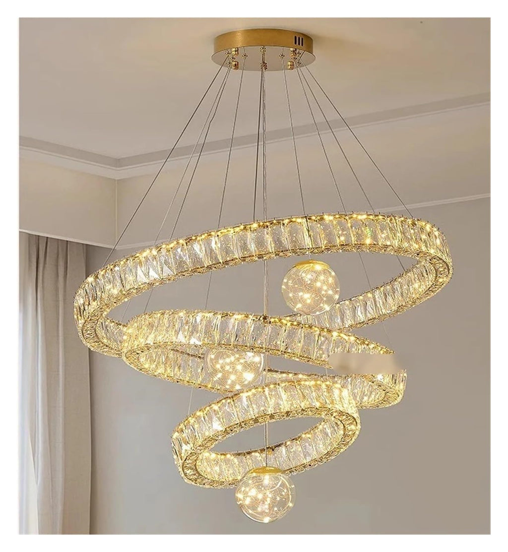 Modern Intertwined Double Ring Crystal LED Pendant Light Gold Frame Irregular Loop Hanging Chandelier,Warmth