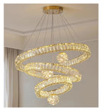 Modern Intertwined Double Ring Crystal LED Pendant Light Gold Frame Irregular Loop Hanging Chandelier,Warmth