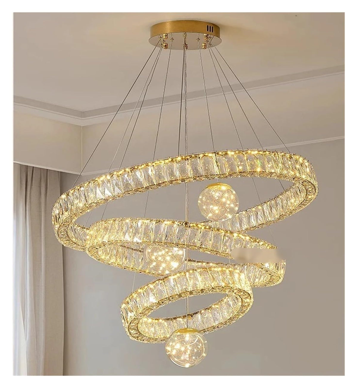 Modern Intertwined Double Ring Crystal LED Pendant Light Gold Frame Irregular Loop Hanging Chandelier,Warmth