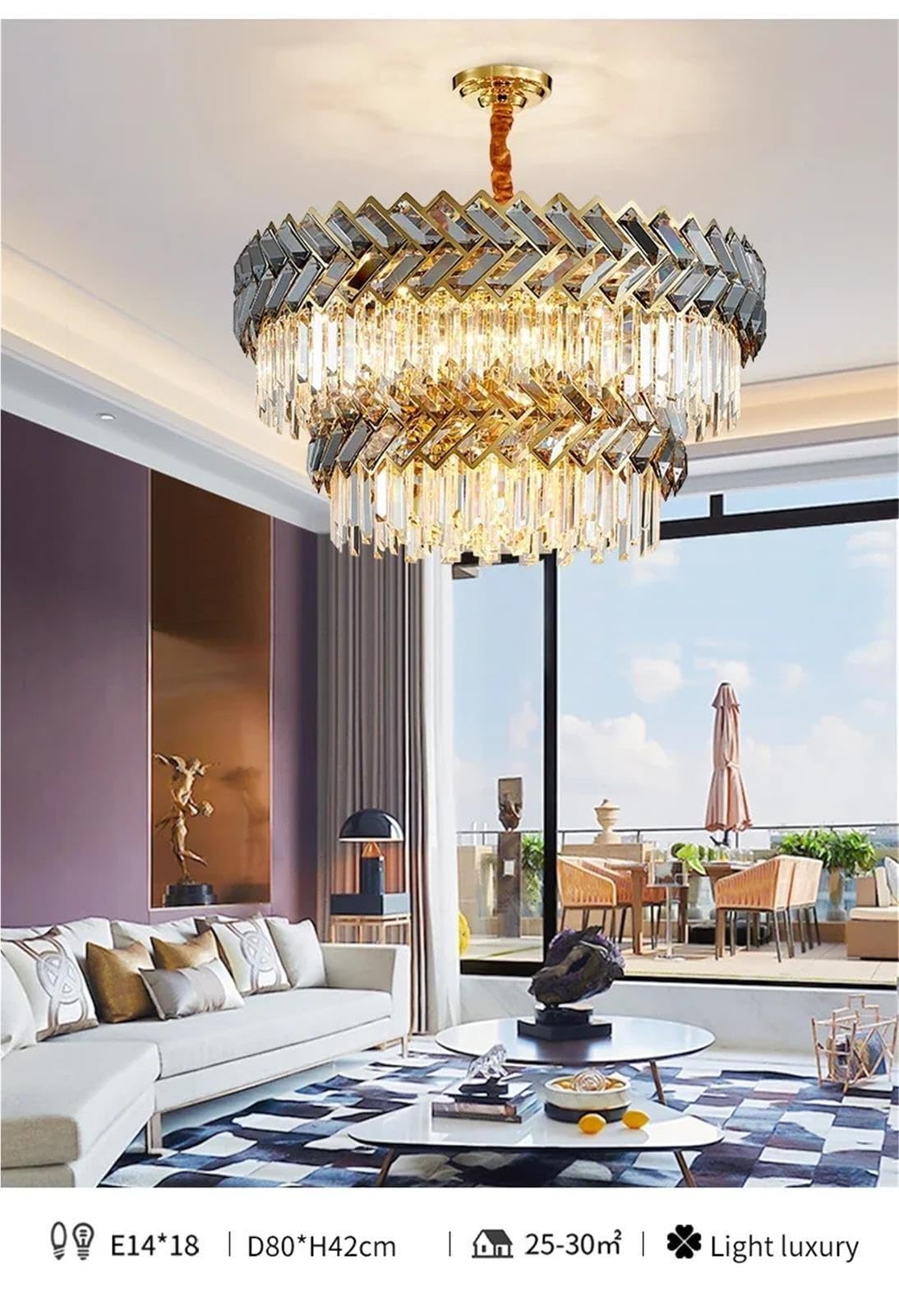 Stainless Steel LED Crystal Chandelier Living Room Light Fixture