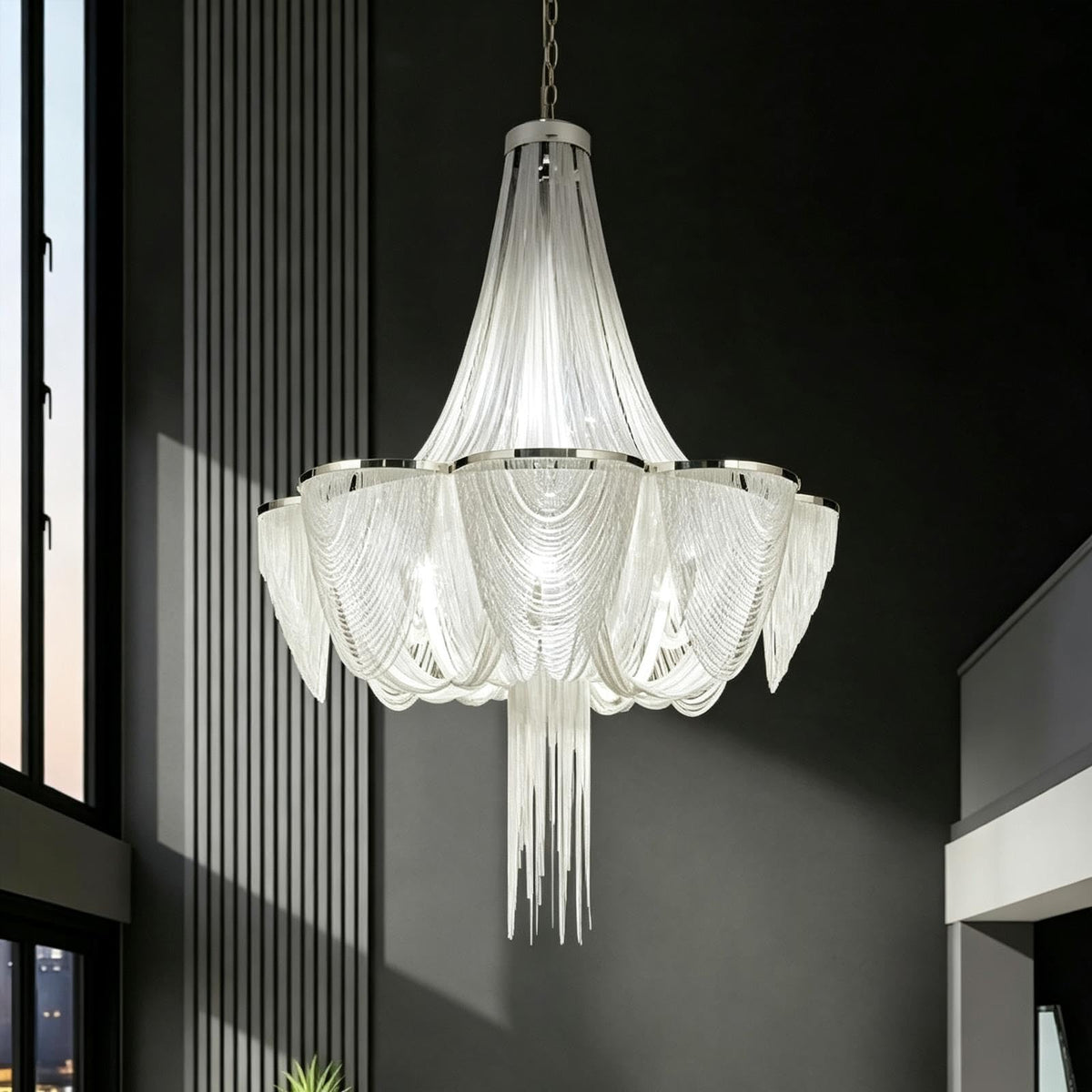 Aluminum Chain Tassel Chandelier, Hotel Stair Long Pendant