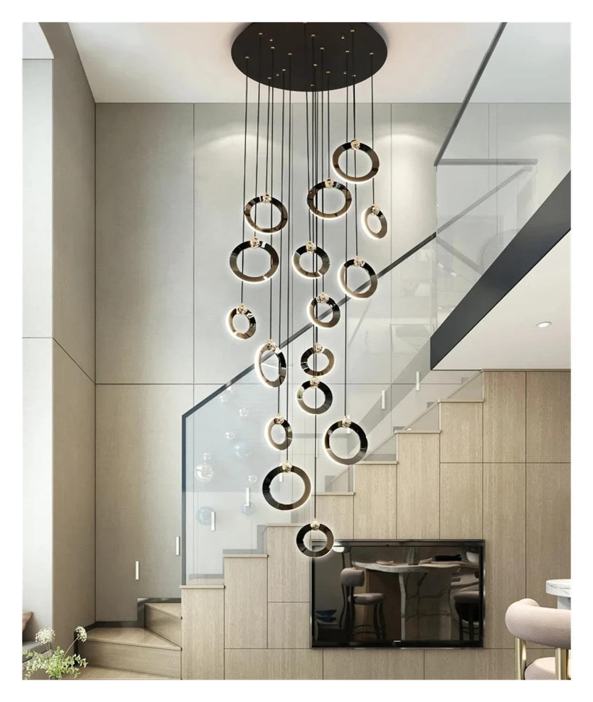 Multi Ring Spiral Suspended Fixture Round Canopy Hanging Decor ,Classic