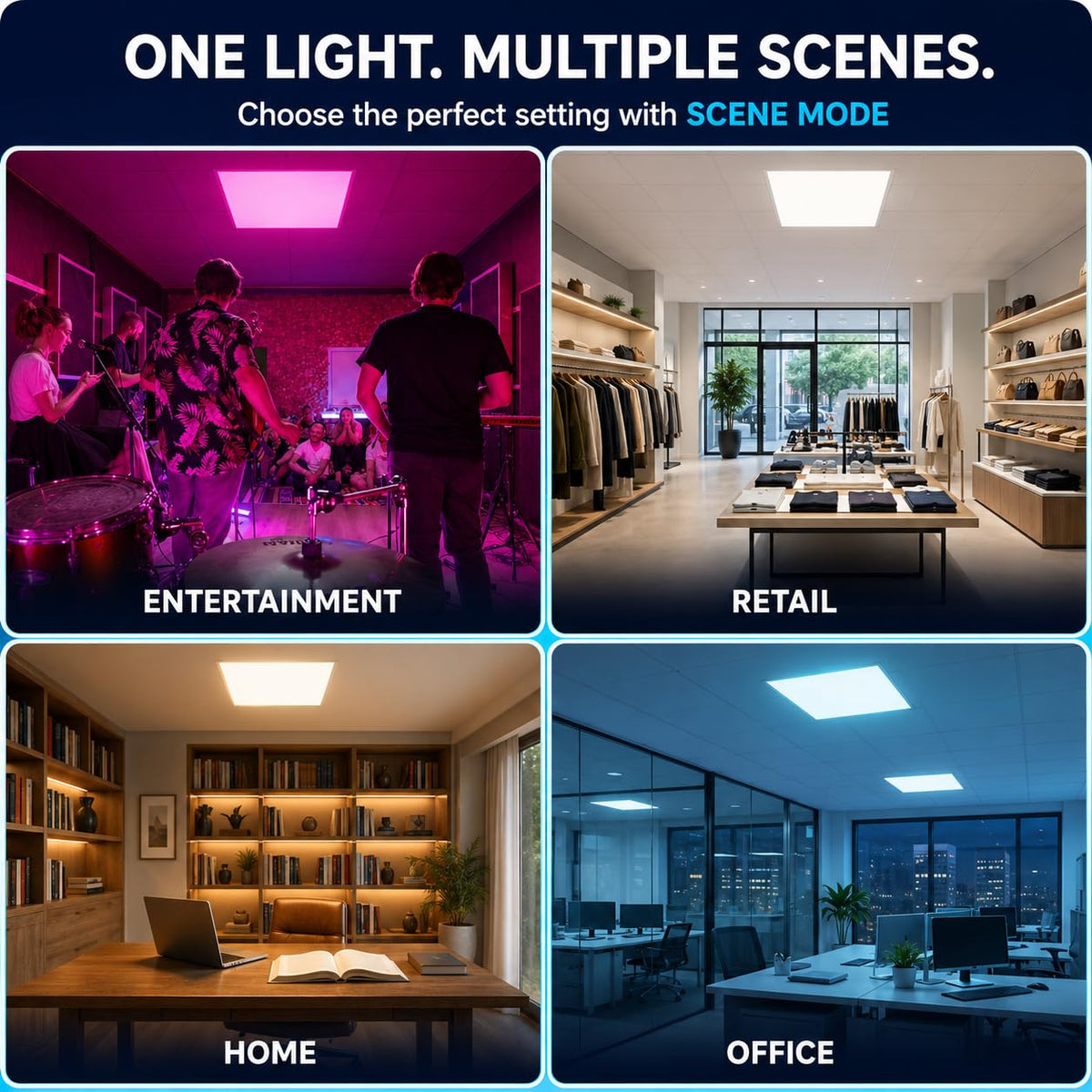 24 Pack 2x2 FT LED RGBW 5000K Multicolor Flat Panel, Light Remote & App Controlled 40W 4400lm Color Changing LED Panel Light Smart Wi-Fi Drop Ceiling Light