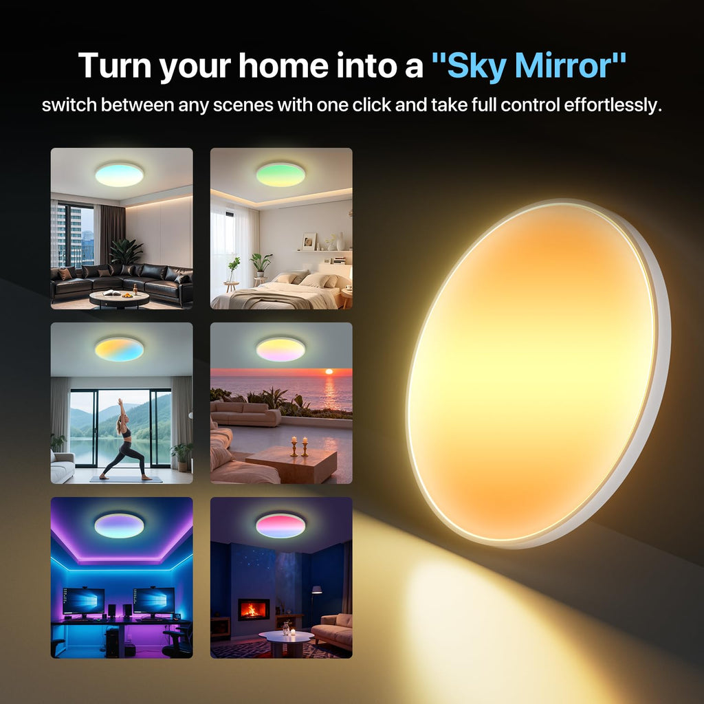 25" Smart LED Ceiling Lights, 1-100% Brightness Dimmable, White
