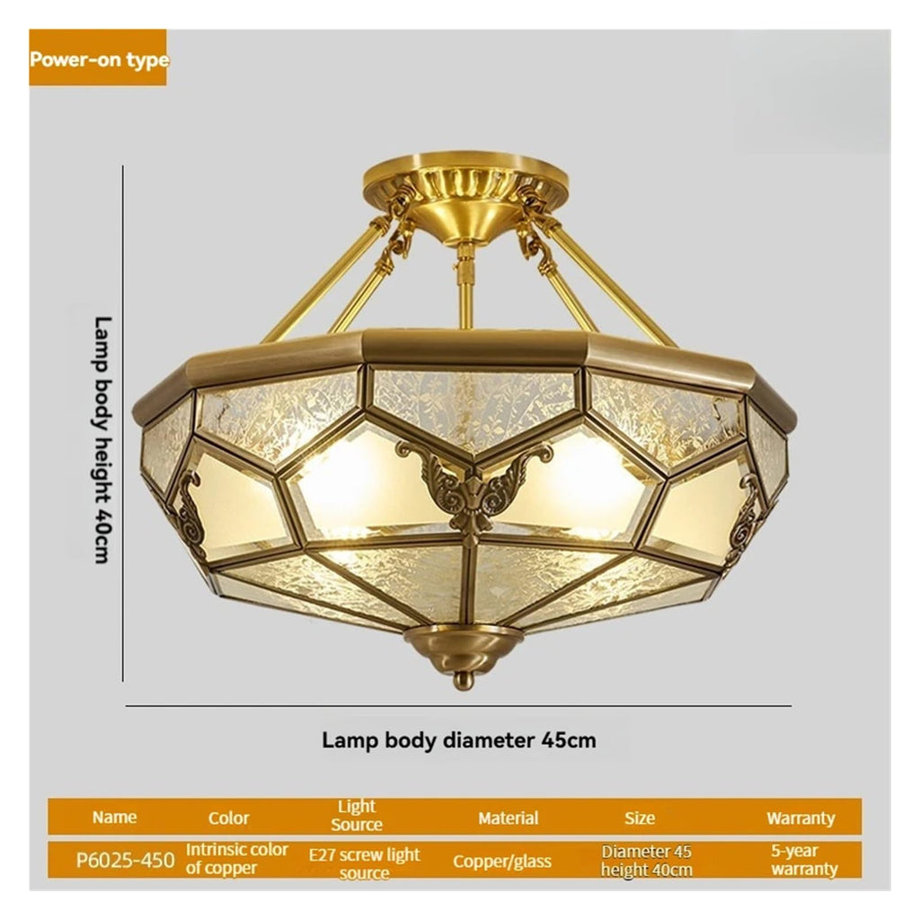 Vintage American Octagonal Flush Mount Ceiling Light Solid Brass Frame with Frosted Crackle Glass Shades Traditional Luxury Chandelier
