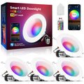 4" Smart Recessed Lighting 10 Pack, Multicolorred, Dimmable, 2700K~6500K, CRI80+, 4 Inch Color Changing Bluetooth Mesh LED Ceiling Light, RGB Canless Retrofit LED Downlight