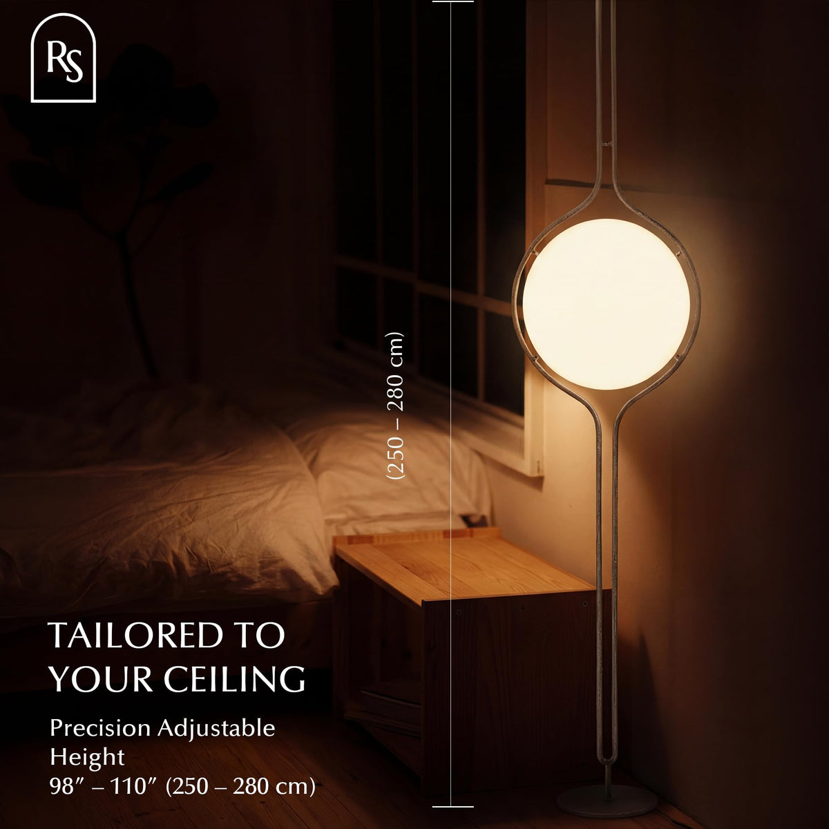 Zuru Floor to Ceiling Lamp - Adjustable 98"-110" Modern Pole Light with LED Bulb - Acrylic Globe Design - UL Certified - Sleek Metal Frame - Living Room & Bedroom Standing Lamp