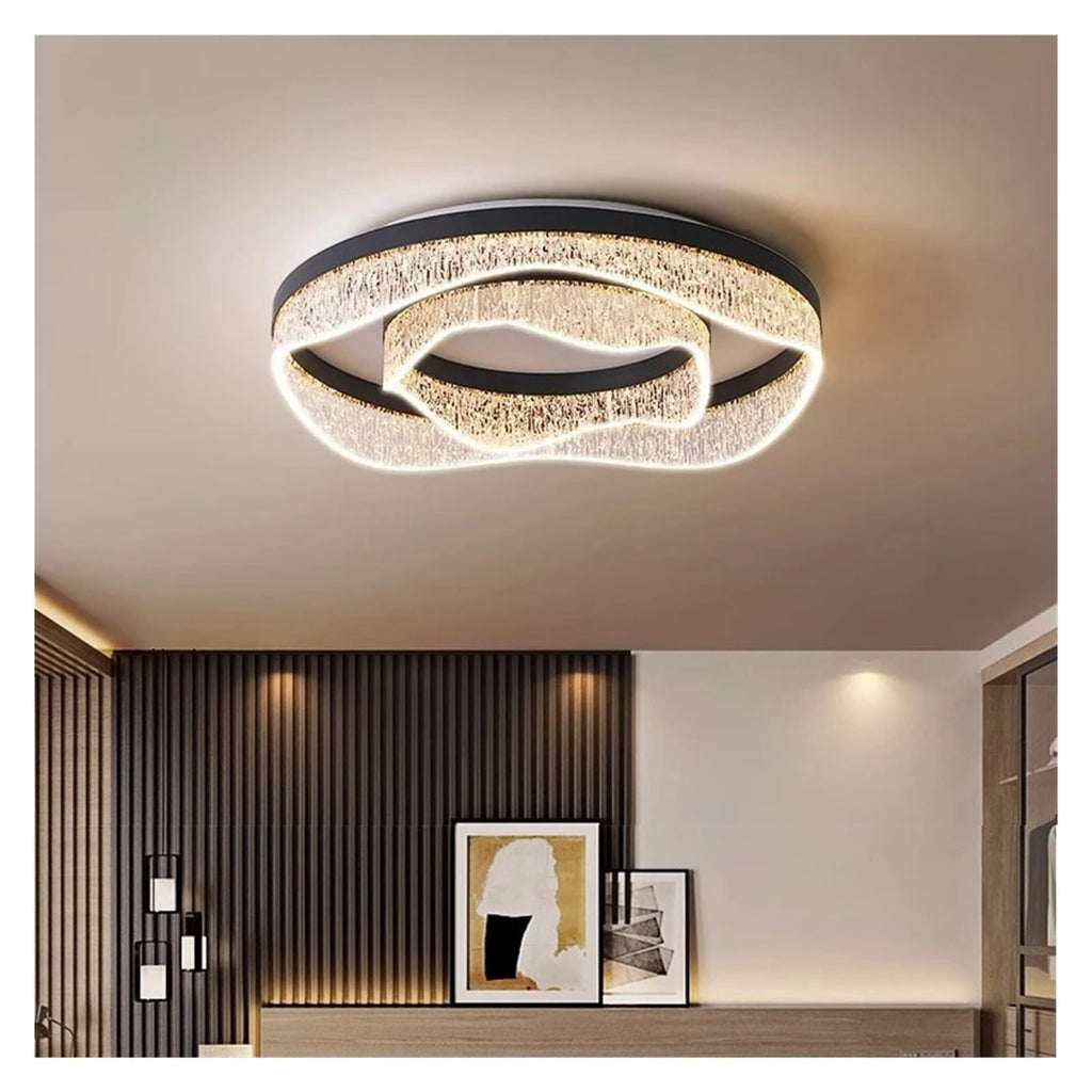 Wavy Square Round Crystal Flush Mount Ceiling Light Glass LED