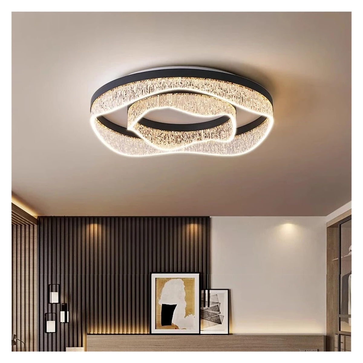 Wavy Square Round Crystal Flush Mount Ceiling Light Glass LED