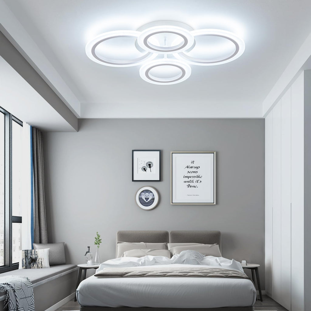 1pc 8 Rings Large Modern LED Ceiling Light with Remote Control with 3pc Small White 4 Rings Ceiling Light Fixture, 3000-6000K Color Temperature Adjustable and Brightness Dimmable