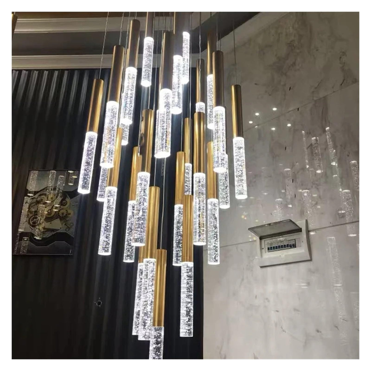 Modern Chandelier Lighting for Staircase Large Long Crystal Lamps Hallway Lobby Gold Chain Chandeliers Home Decor Light,Beautiful