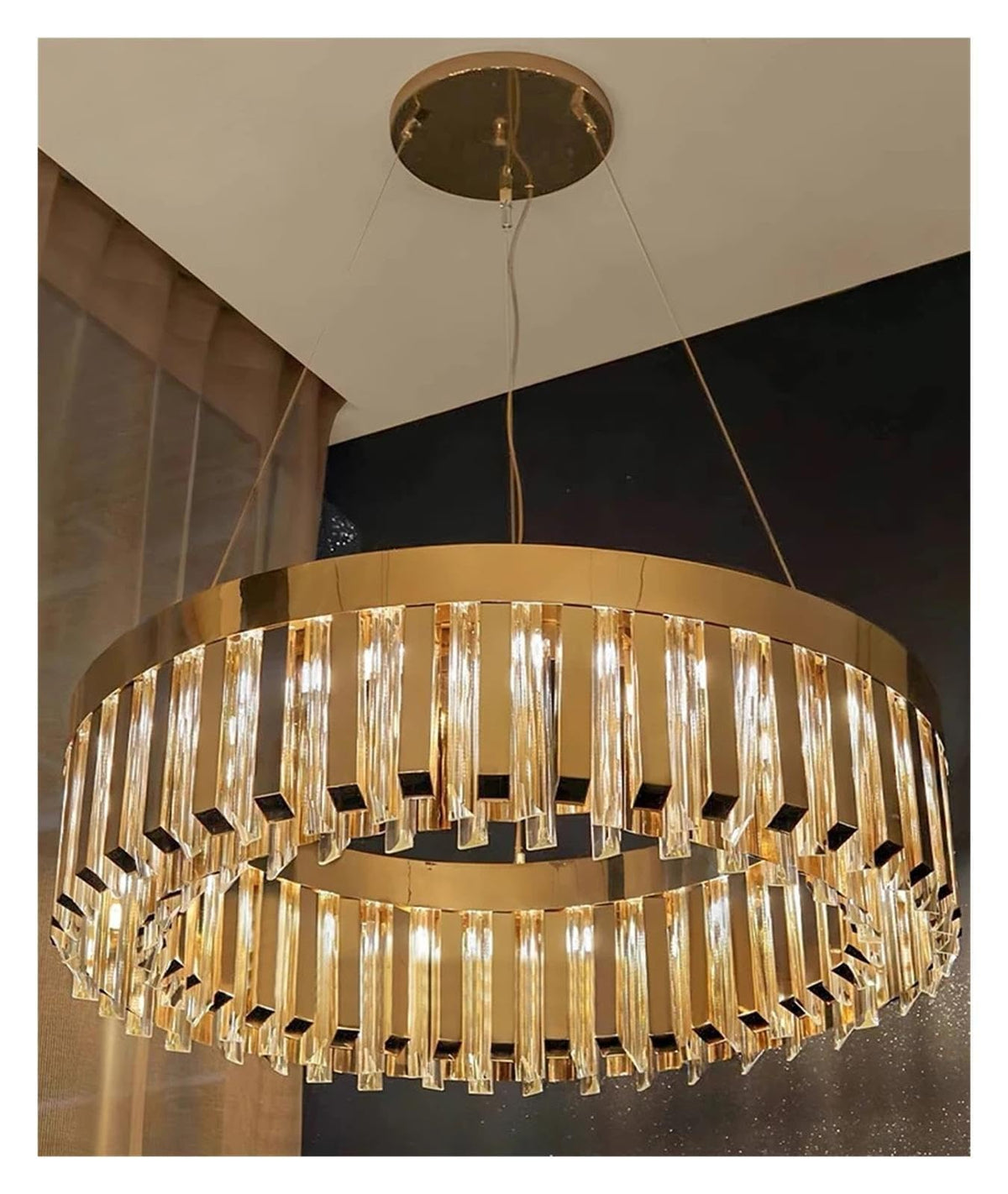 Ring Gold Crystal Chandelier Circular Long Prism Light ,household