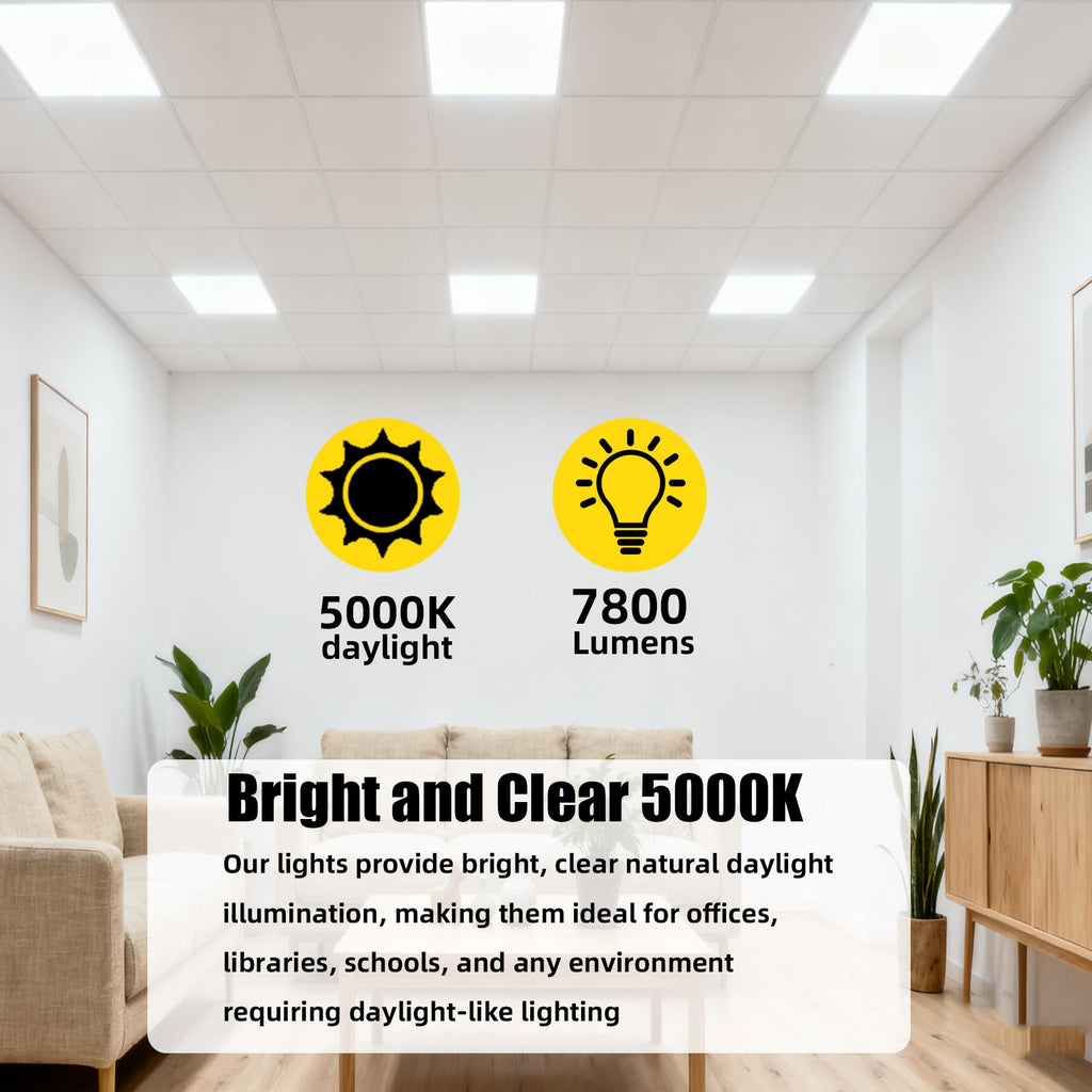 12 Pack 2x4 LED Flat Panel Light,7800LM Fixed 5000K Daylight White Recessed Troffer,0-10V Dimmable 2x4FT Drop Ceiling Light,ETL Listed Commercial Fixture for Office,Shop,Supermarket,School 110-277V AC