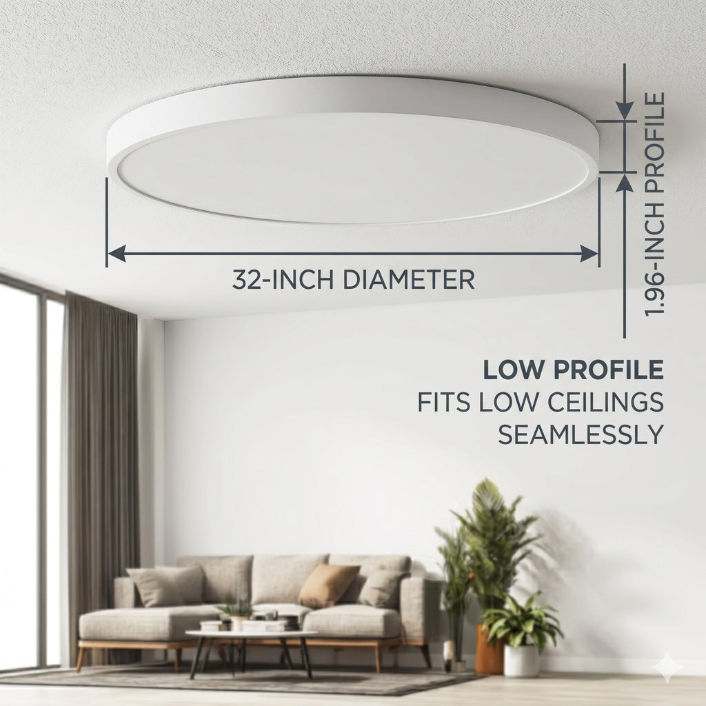 32 Inch Large LED Flush Mount Ceiling Light Fixture, Minimalist, Dimmable