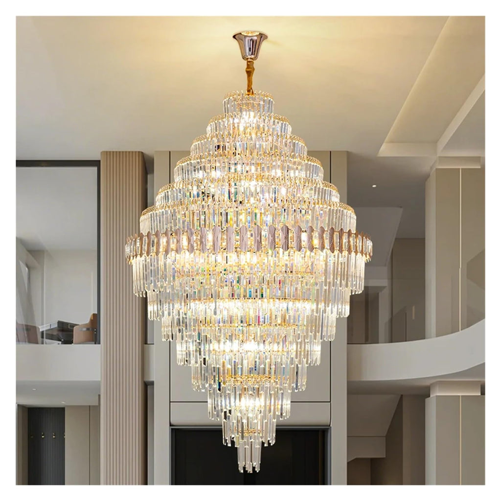 Villa Living Room Light Staircase Light Minimalist Duplex Building Mezzanine Mid Rise Light Luxury Crystal Pendant Light,Exquisite