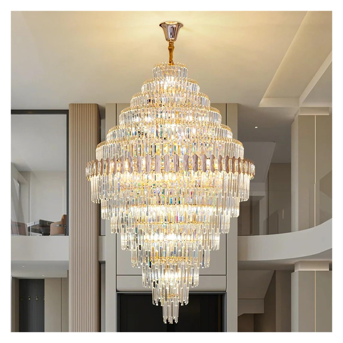 Villa Living Room Light Staircase Light Minimalist Duplex Building Mezzanine Mid Rise Light Luxury Crystal Pendant Light,Exquisite
