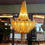 Aluminum Chain Tassel Chandelier, Hotel Stair Long Pendant