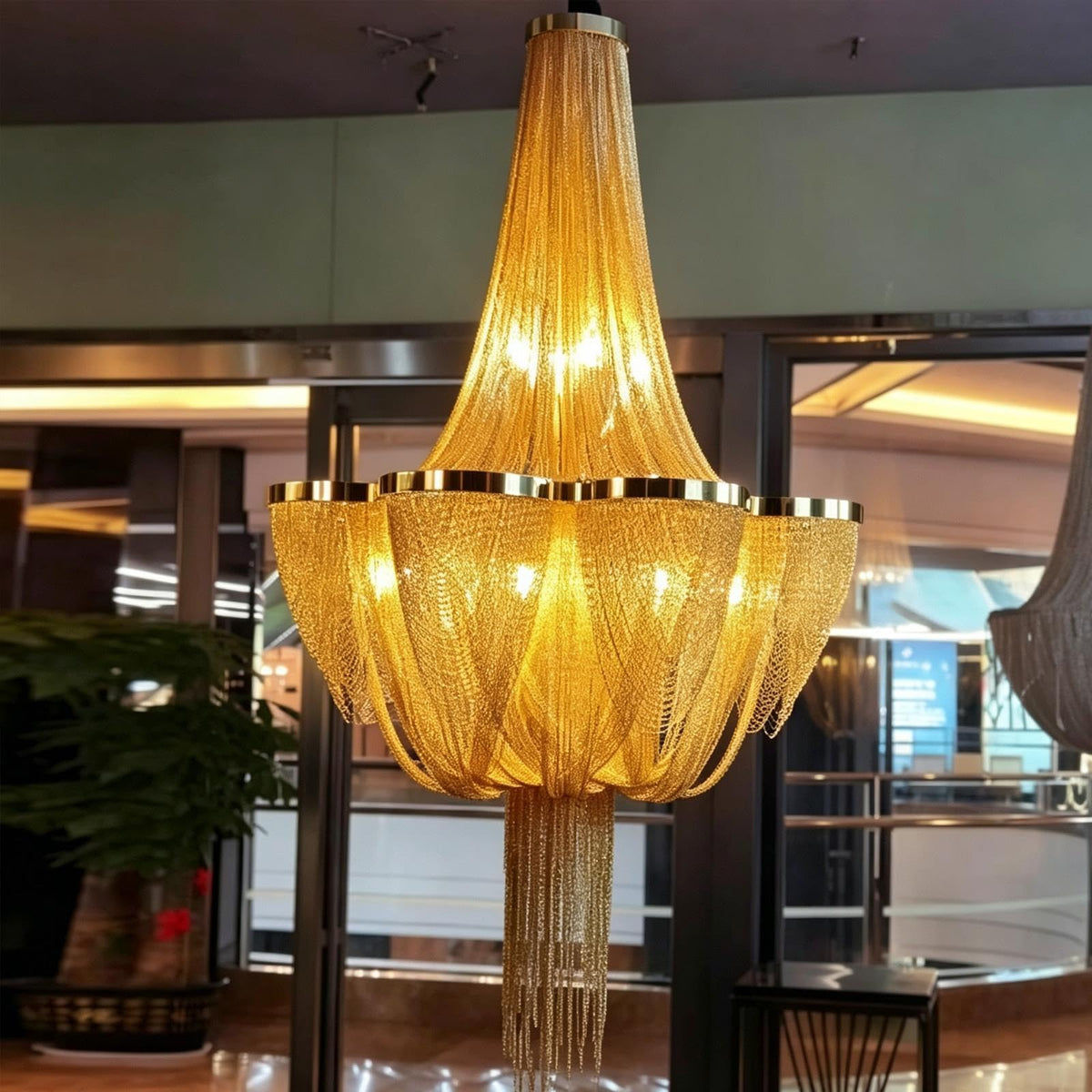 Aluminum Chain Tassel Chandelier, Hotel Stair Long Pendant