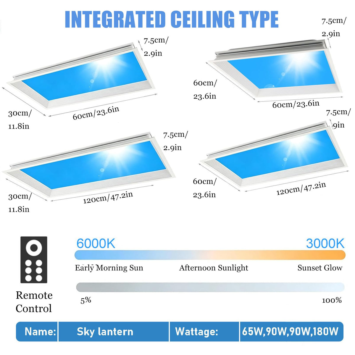 Artificial LED Clear Sky Light, Smart Blue Ceiling Lamp for Indoor EMBEDDED-62cm*122cm