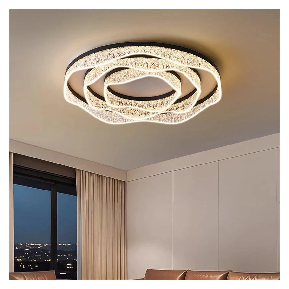 Wavy Square Round Crystal Flush Mount Ceiling Light Glass LED