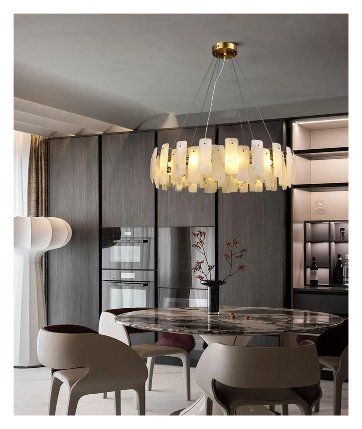 Natural Marble Gold Chrome LED Chandelier,Chandelier