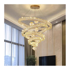 Modern Intertwined Double Ring Crystal LED Pendant Light Gold Frame Irregular Loop Hanging Chandelier,Warmth