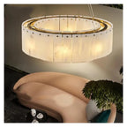 Round Drum Natural Alabaster Chandelier, Modern Marble Shade Pendant Light