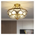 Vintage American Octagonal Flush Mount Ceiling Light Solid Brass Frame with Frosted Crackle Glass Shades Traditional Luxury Chandelier