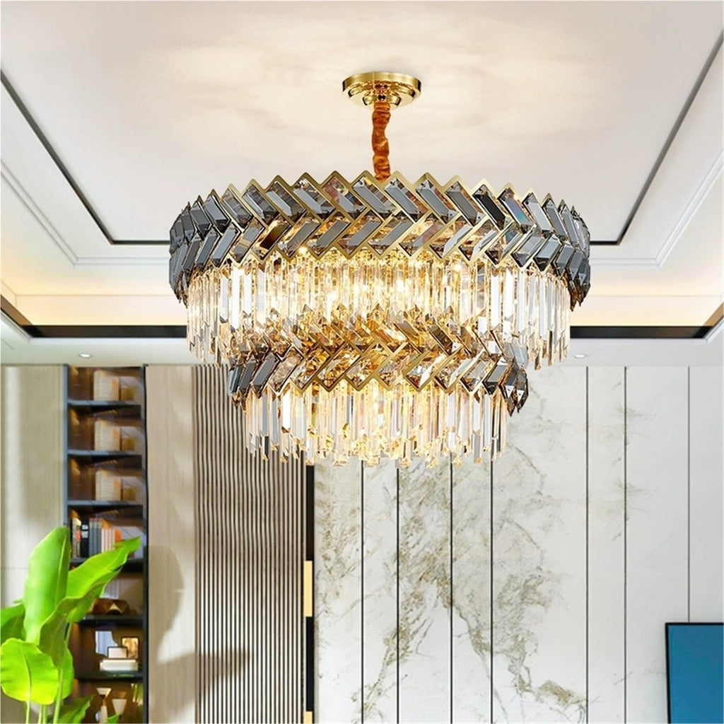 Stainless Steel LED Crystal Chandelier Living Room Light Fixture