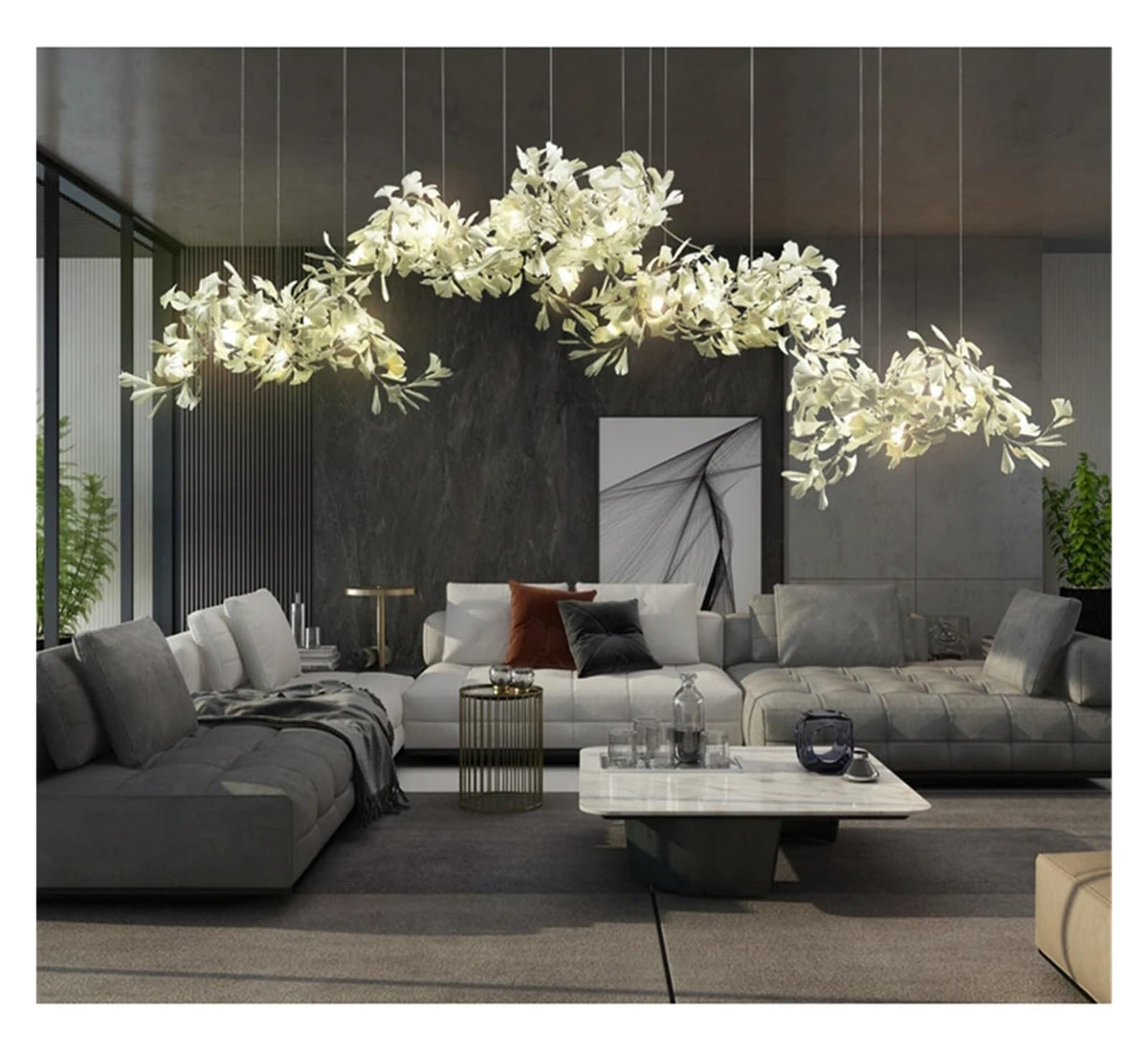 White Ginkgo Leaf Chandeliers Lighting Modern Porcelain Chandelier