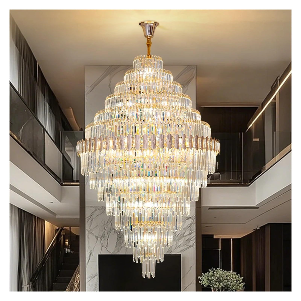 Villa Living Room Light Staircase Light Minimalist Duplex Building Mezzanine Mid Rise Light Luxury Crystal Pendant Light,Exquisite