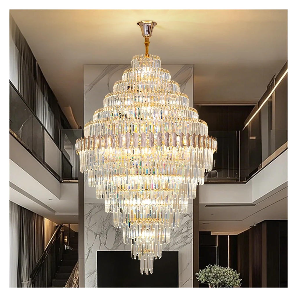 Villa Living Room Light Staircase Light Minimalist Duplex Building Mezzanine Mid Rise Light Luxury Crystal Pendant Light,Exquisite