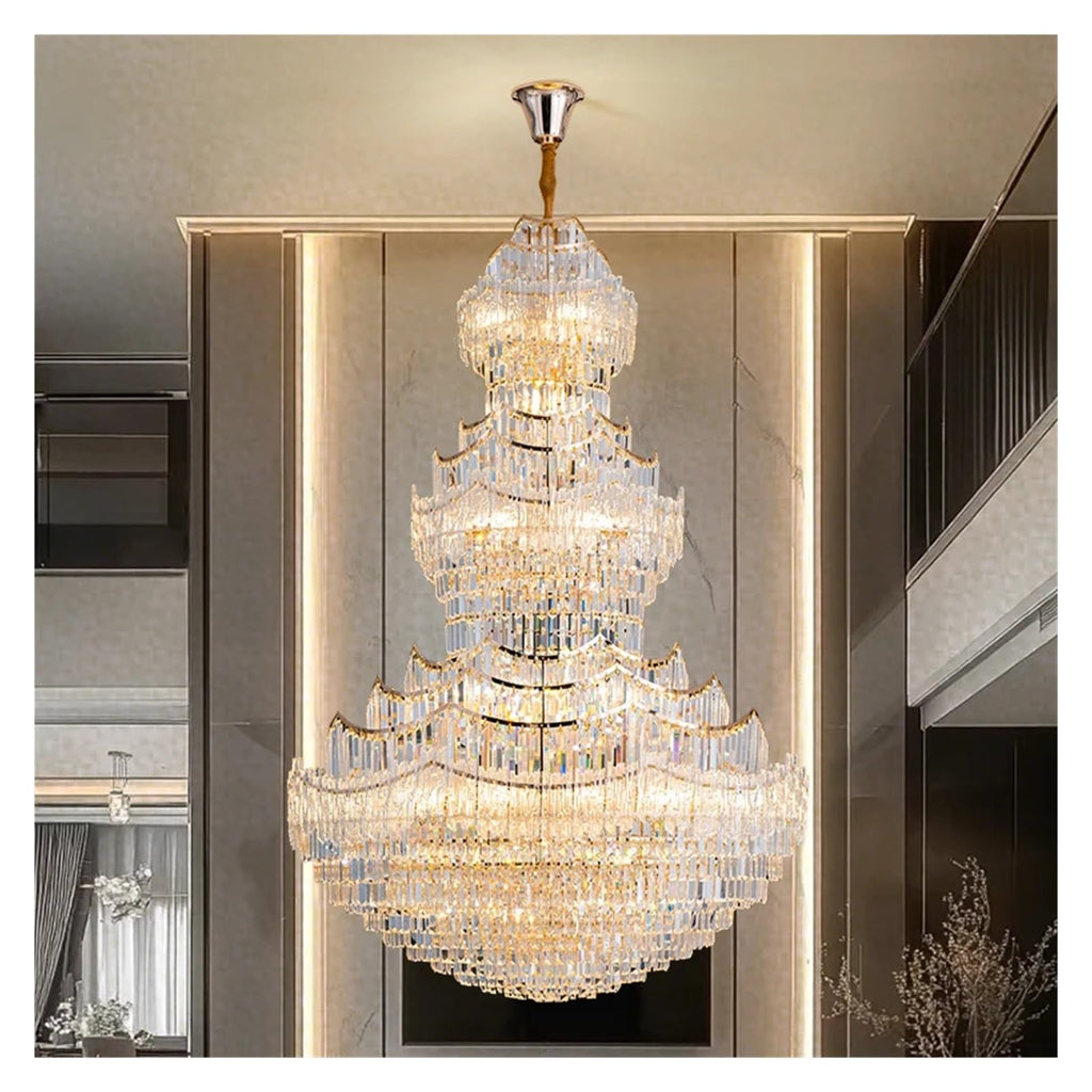 Pagoda Design Crystal Chandelier Large Gold Pendant Light