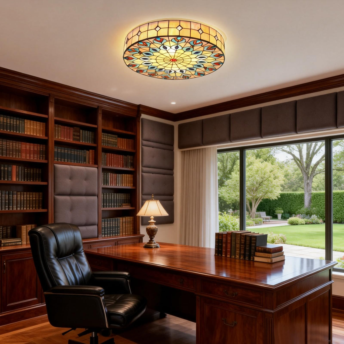 19.7" Flush Mount Stained Ceiling Light Retro Light Fixture