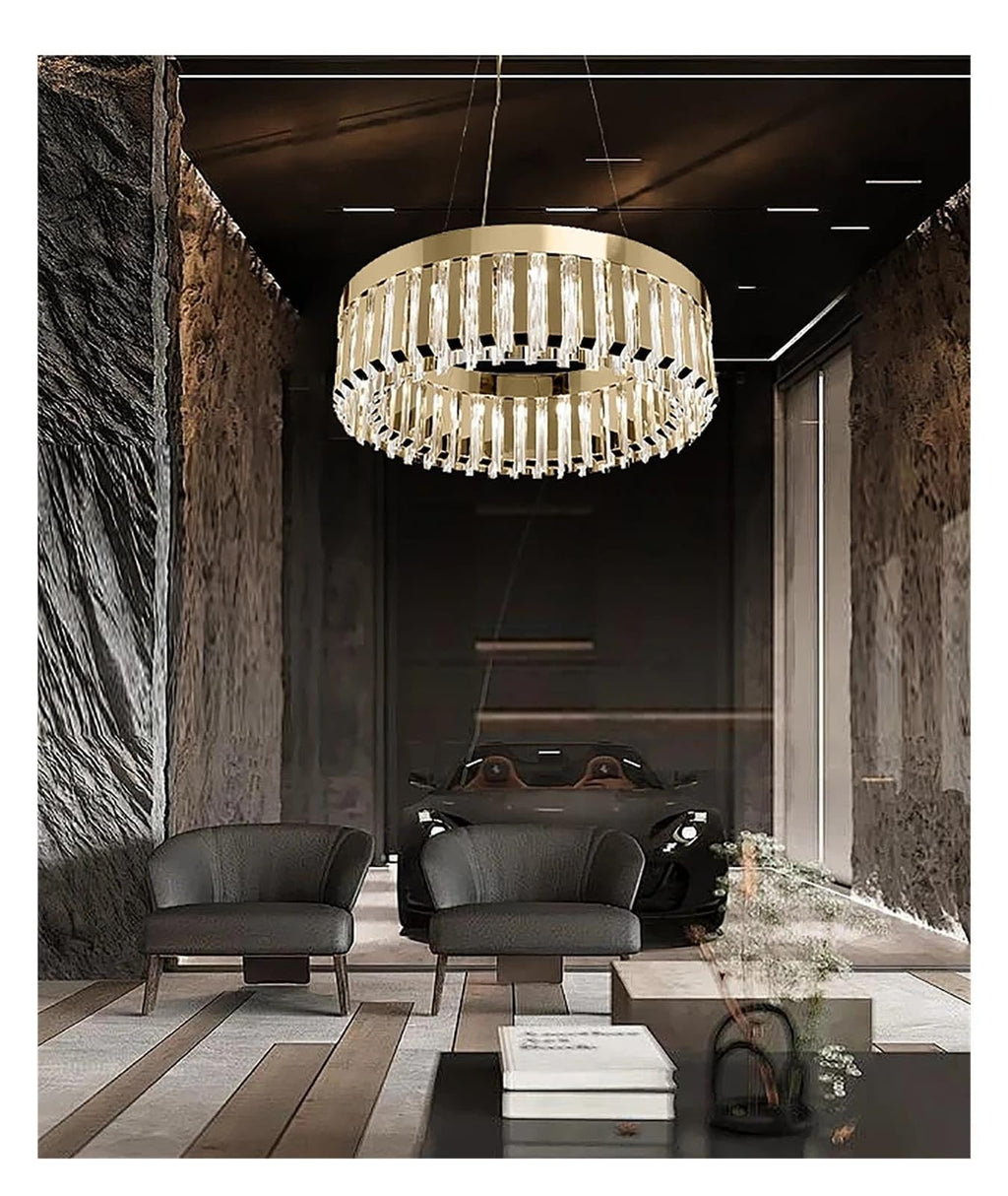 Ring Gold Crystal Chandelier Circular Long Prism Light ,household