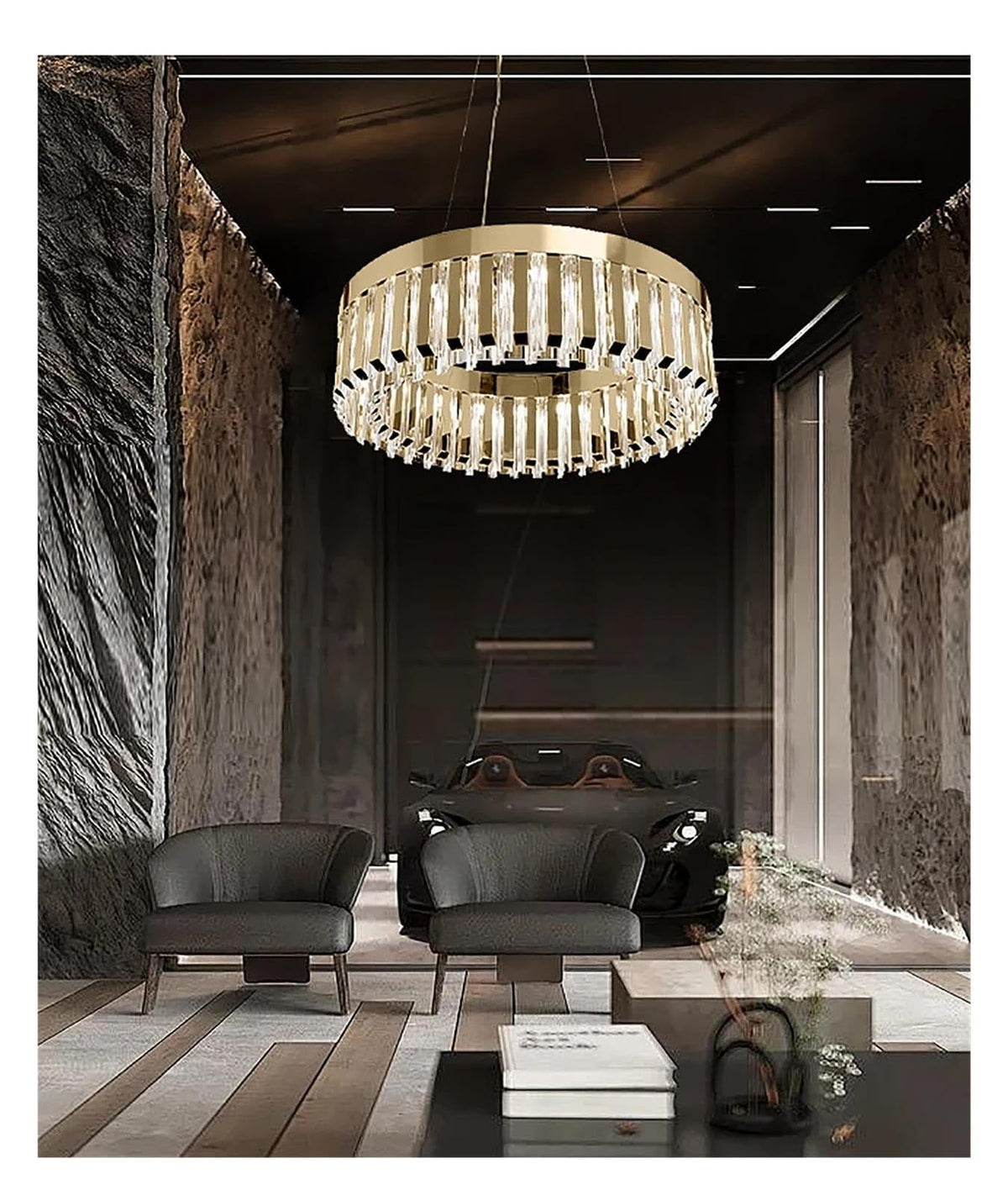 Ring Gold Crystal Chandelier Circular Long Prism Light ,household