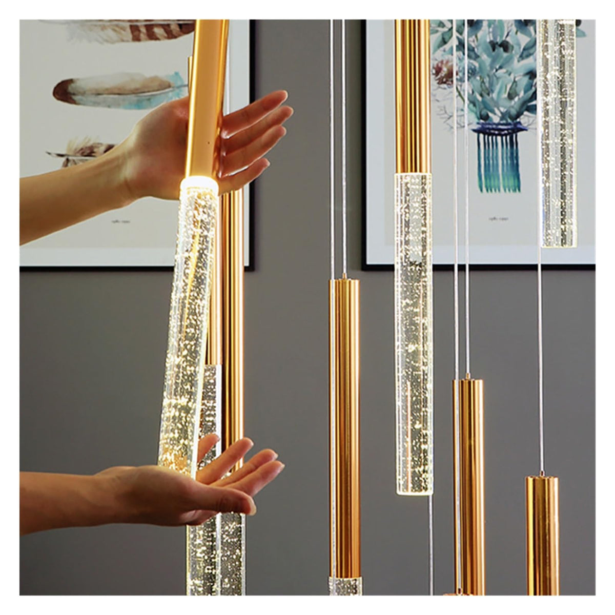 Modern Chandelier Lighting for Staircase Large Long Crystal Lamps Hallway Lobby Gold Chain Chandeliers Home Decor Light,Beautiful