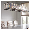 Modern Luxury Rectangular Crystal Dining Room Pendant Light Linear Chandelier with Multi-Faceted Crystal Blocks