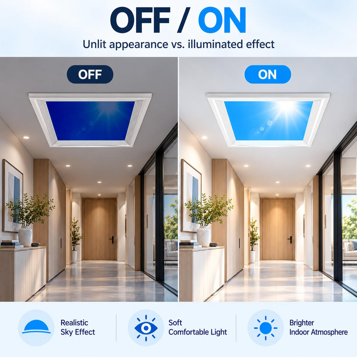 Artificial Skylight Ceiling Light, Dimmable Integrated-60*60